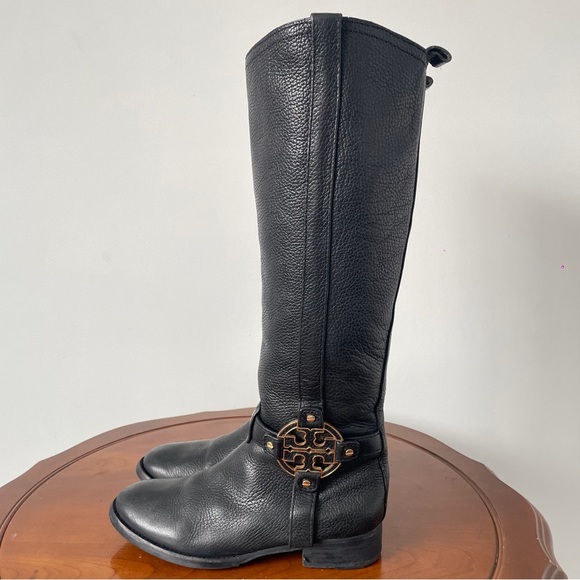 Tory Burch Amanda Black Pebbled Leather Riding boots | US 6.5 - Picture 4 of 8